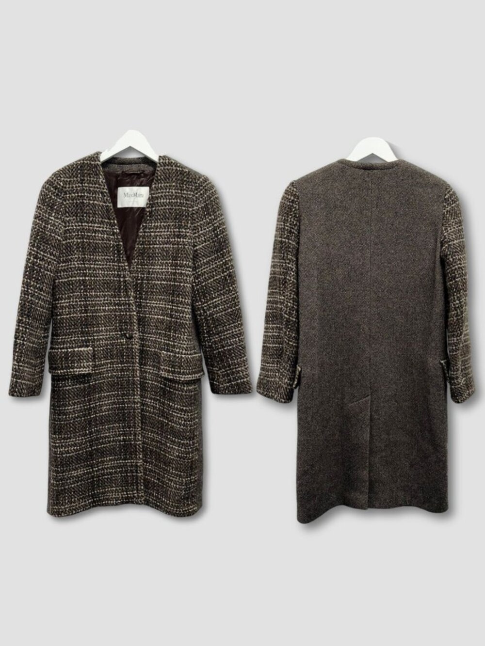 MAX MARA A/W 2014 SFILATA Brown Alpaca Wool Plaid Dual Panel Topcoat